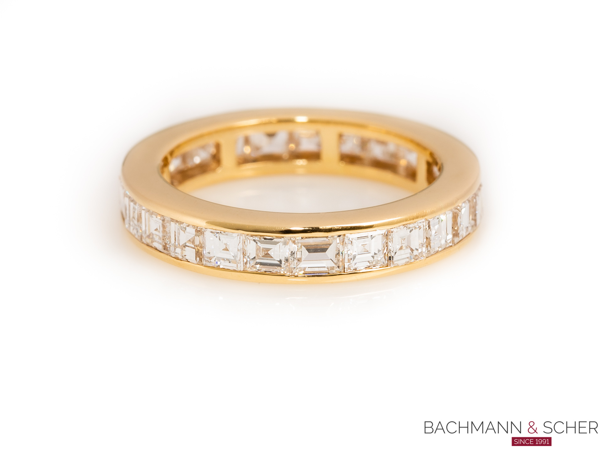 Memory Ring 18k Yellow Gold 25 Diamonds Princess Cut circa 3,9ct VVS1E