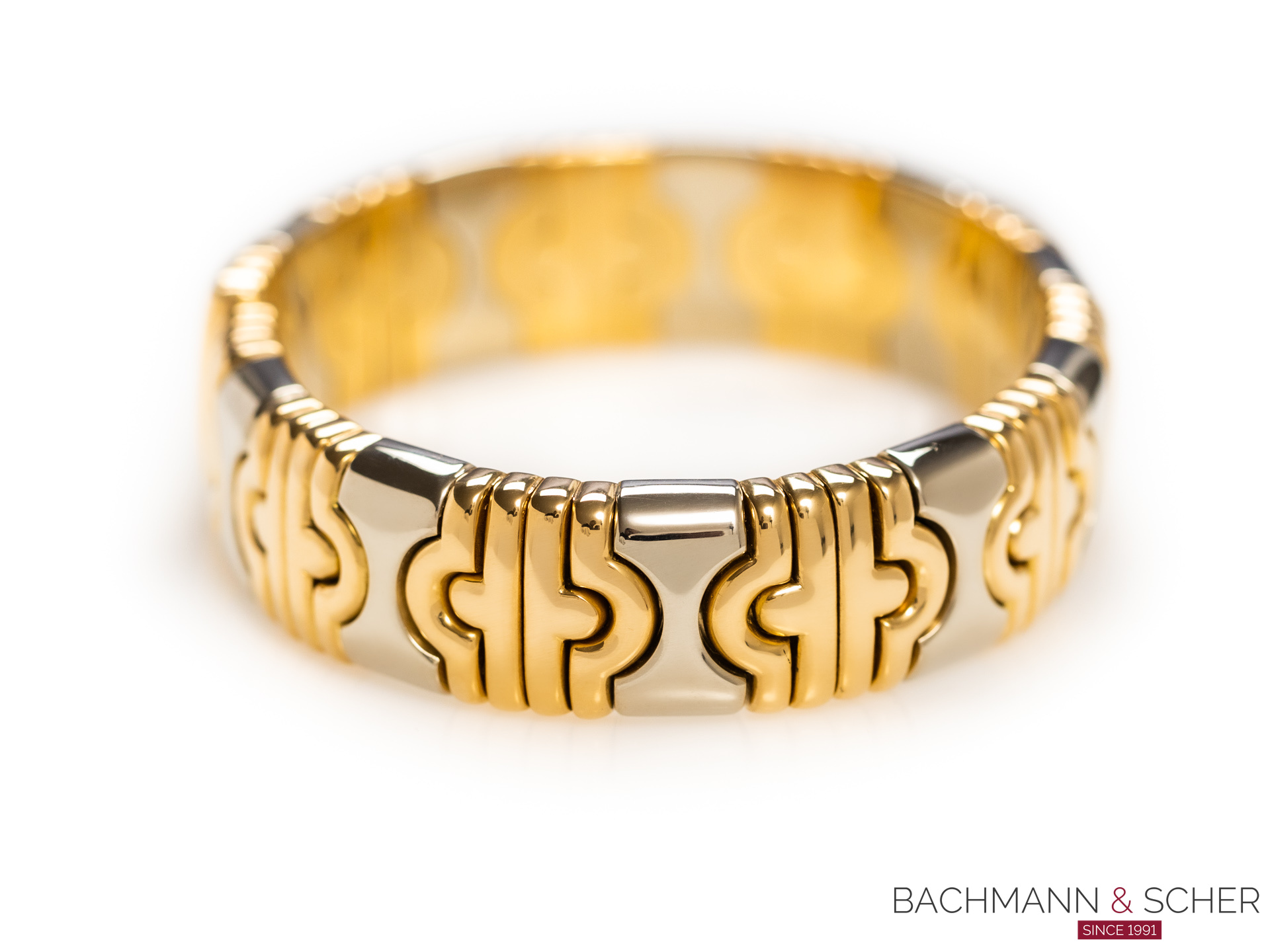 Bracelet Bulgari Parentesi 18K Yellow Gold Steel Box Width 15mm Diameter 5 6cm
