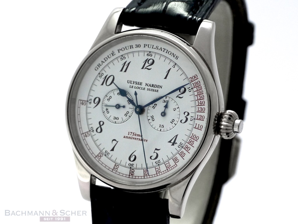 Ulysse Nardin Mono Pusher Chronograph 175 Anniversary 18k White Gold Enamel Dial Ref. 380 22 Bj 2000