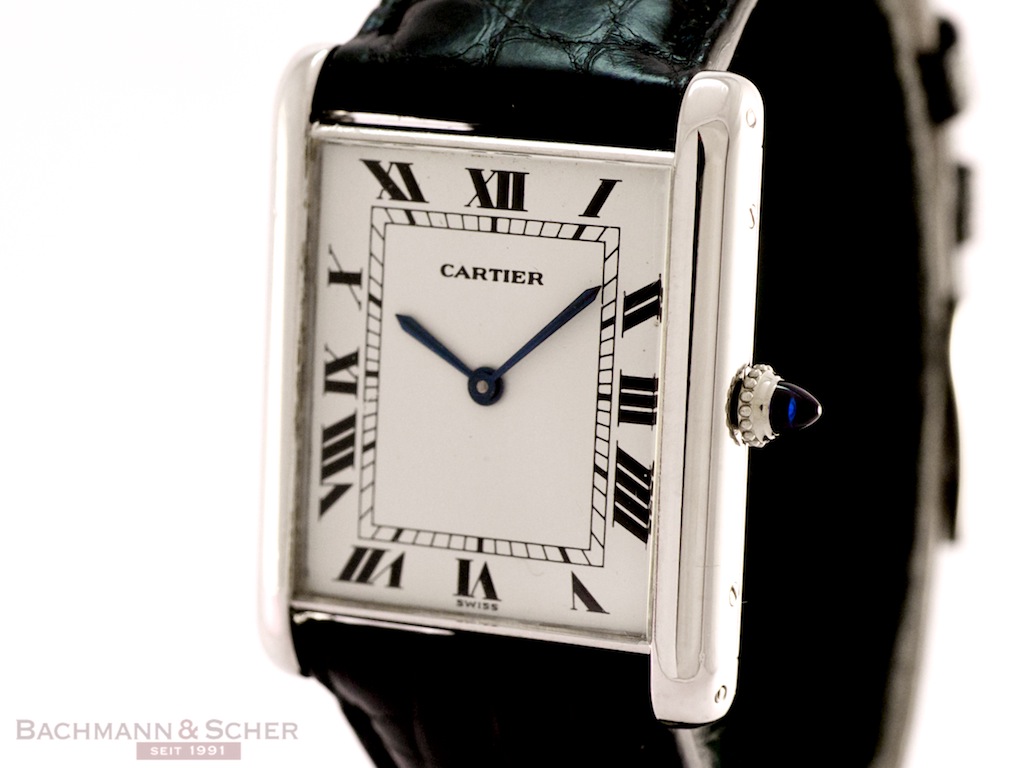 Cartier Vintage Tank Louis Cartier Jumbo Automatic 18k White Gold Bj 1977