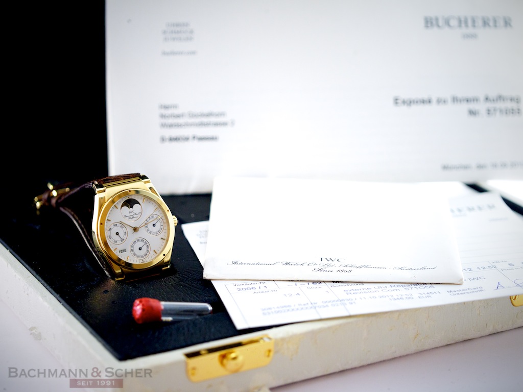 IWC Ingenieur Perpetual Calendar Ref 3540 18K Yellow Gold Box Papers Bj 1988 Service Papers 2012