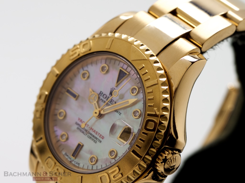 1996 Rolex Ladies Yacht-Master 18ct Gold Mother of Pearl Diamond Dial 69628