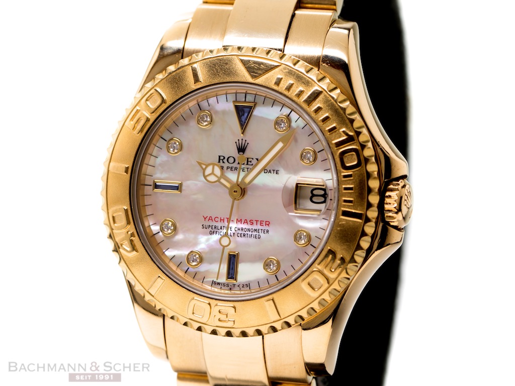 1996 Rolex Ladies Yacht-Master 18ct Gold Mother of Pearl Diamond Dial 69628