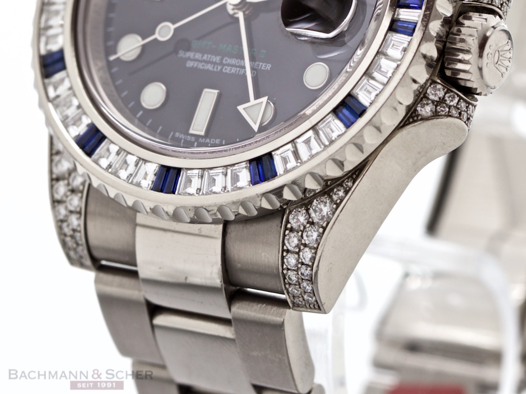 Rolex GMT Master II Ref 116759SA 18K White Gold Original Diamond Set Box Papers Bj 2009