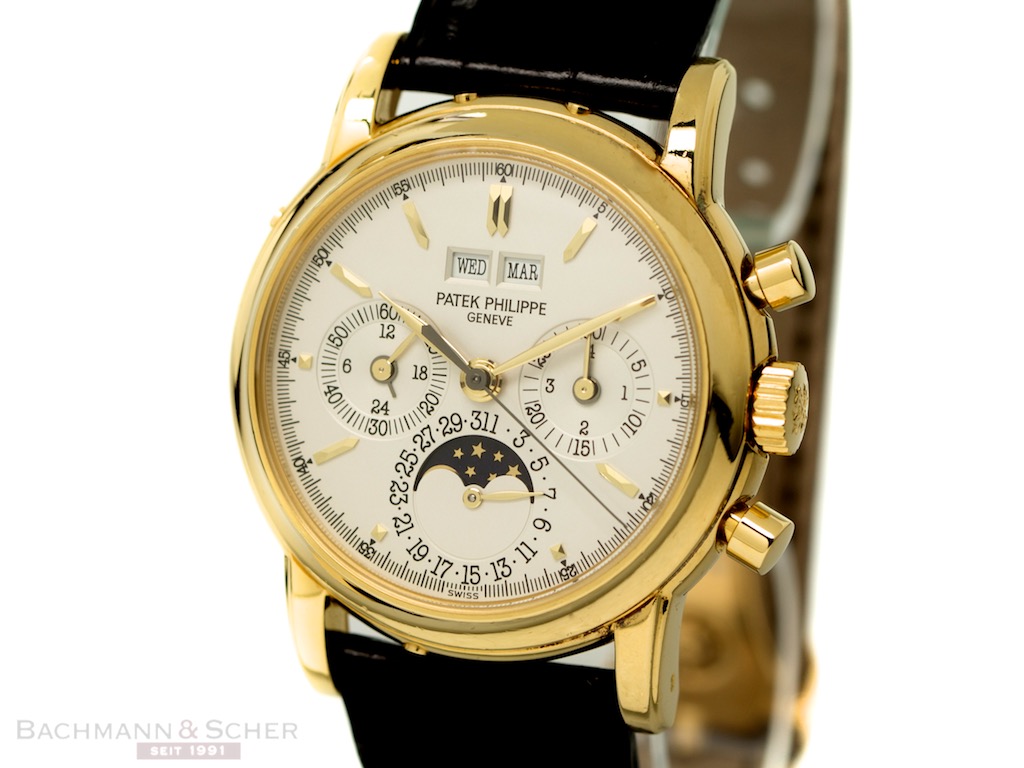 Patek Philippe Perpetual Calendar Chronograph Moon Phase Ref 3970EJ 052 Papers Box Bj 1989 PP Service 2016
