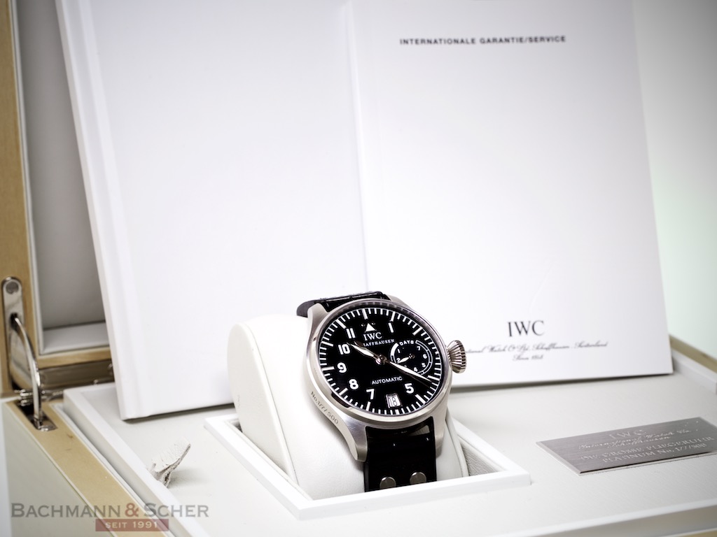 IWC Big Pilot Grosse Fliegeruhr Ref IW500203 950 Platinum Black Dial Limited Edition 500 Pieces Box Papers Bj 2003
