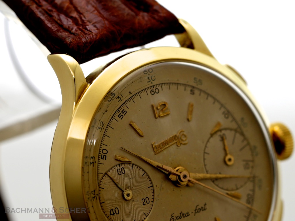 Eberhard&Co Vintage Extra Fort Chrono Valjoux 65 18k Yellow Gold Bj-1950