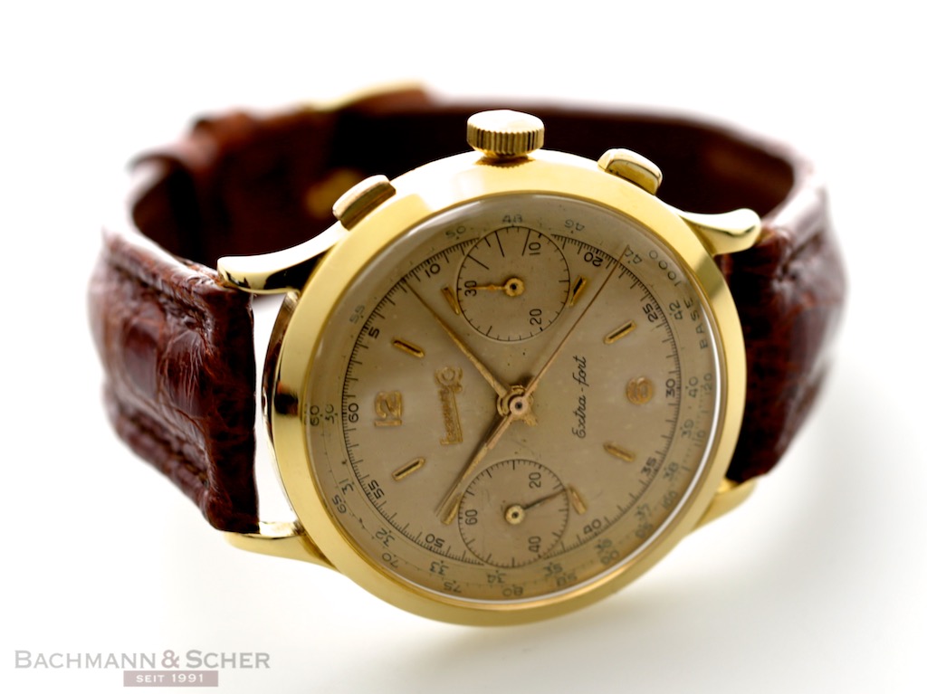 Eberhard&Co Vintage Extra Fort Chrono Valjoux 65 18k Yellow Gold Bj-1950