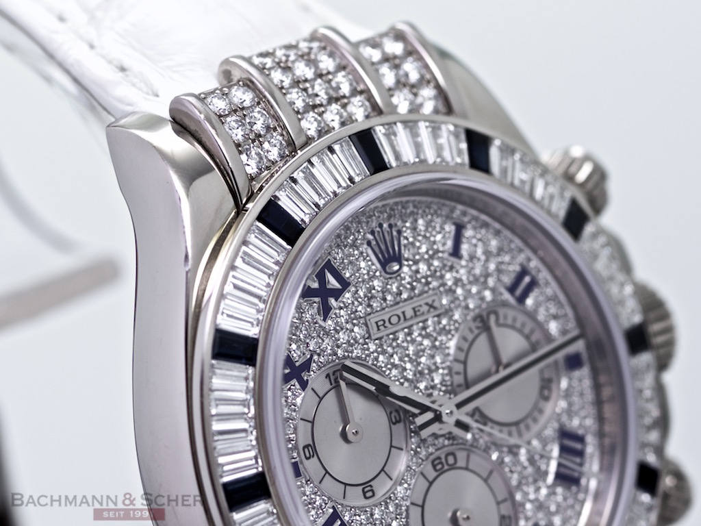 Rolex DAYTONA Cosmograph Ref 116599PVEDRDBLUL 18k White Gold Original Diamond Sapphire Setting Box Papers Bj 2005 WEMPE LC100