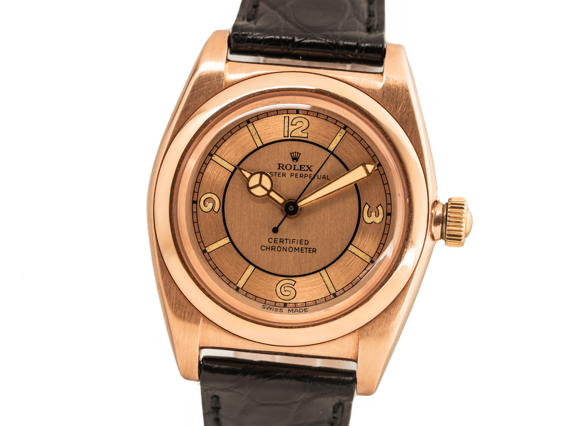 Hjelm køleskab Literacy ROLEX Vintage BUBBLE BACK Automatic Ref-3372 in 14k Rose Gold