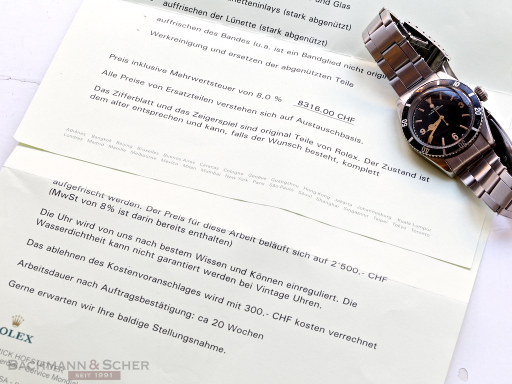 Kirken dyd jeg er enig Vintage Submariner Big Crown James Bond Ref-6200 Stainless Steel Rolex  Service Letter Radium 3-6-9-Dial Bj-1955 Unpolished