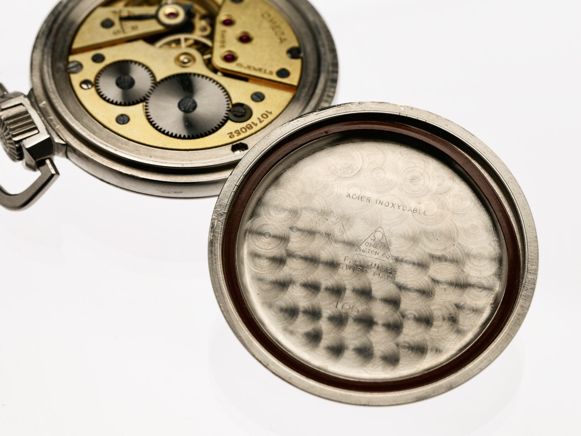 Omega Vintage Water Resistant Lepine Etanche Pocket Watch Stainless Steel Ref CK 1064 7 Bj 1946