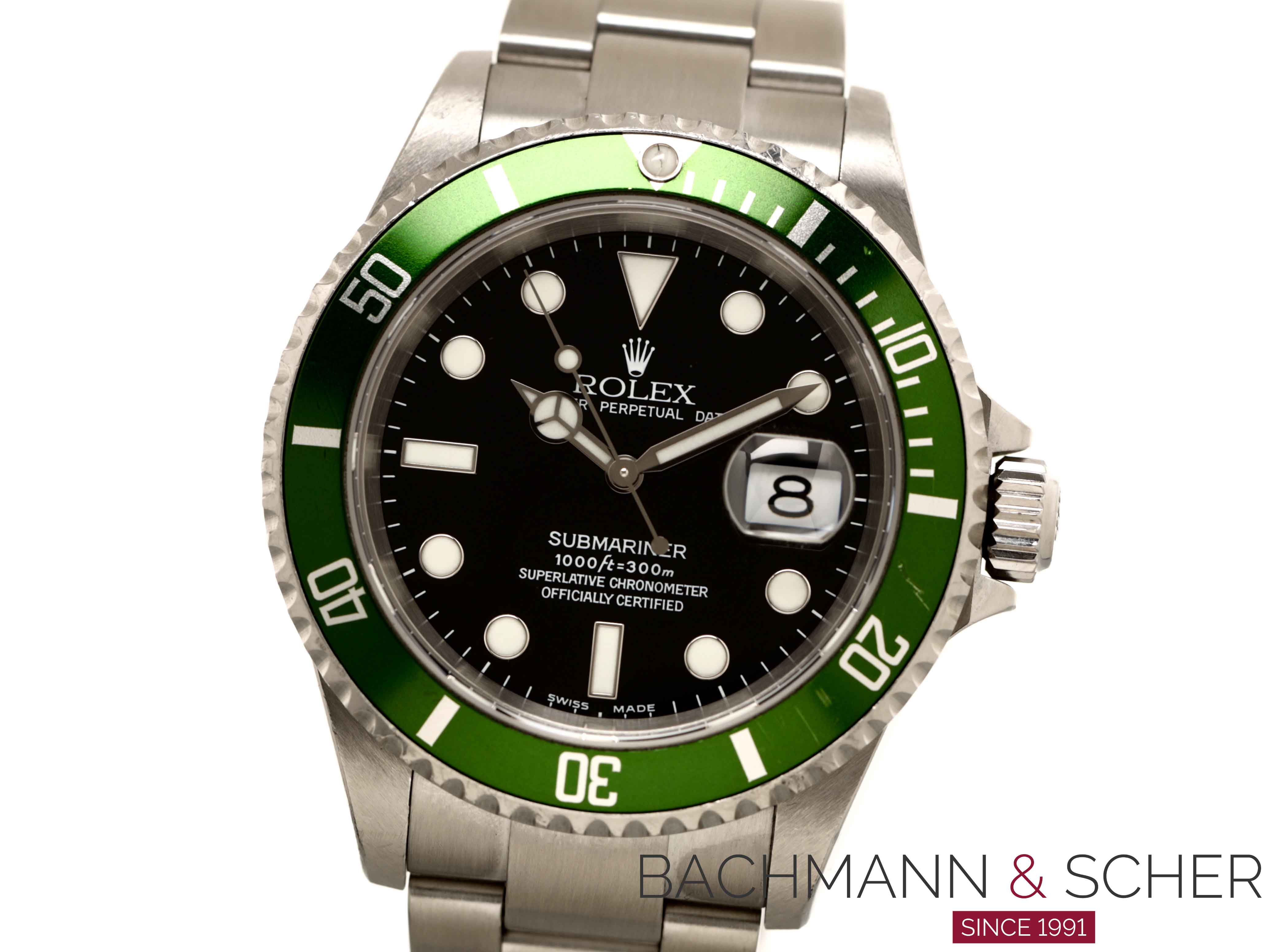 tiltrækkende låg melodrama Rolex Submariner Date Jubilee Kermit Ref-16610LV FAT FOUR Box Papers Bj-  2004 F-Series