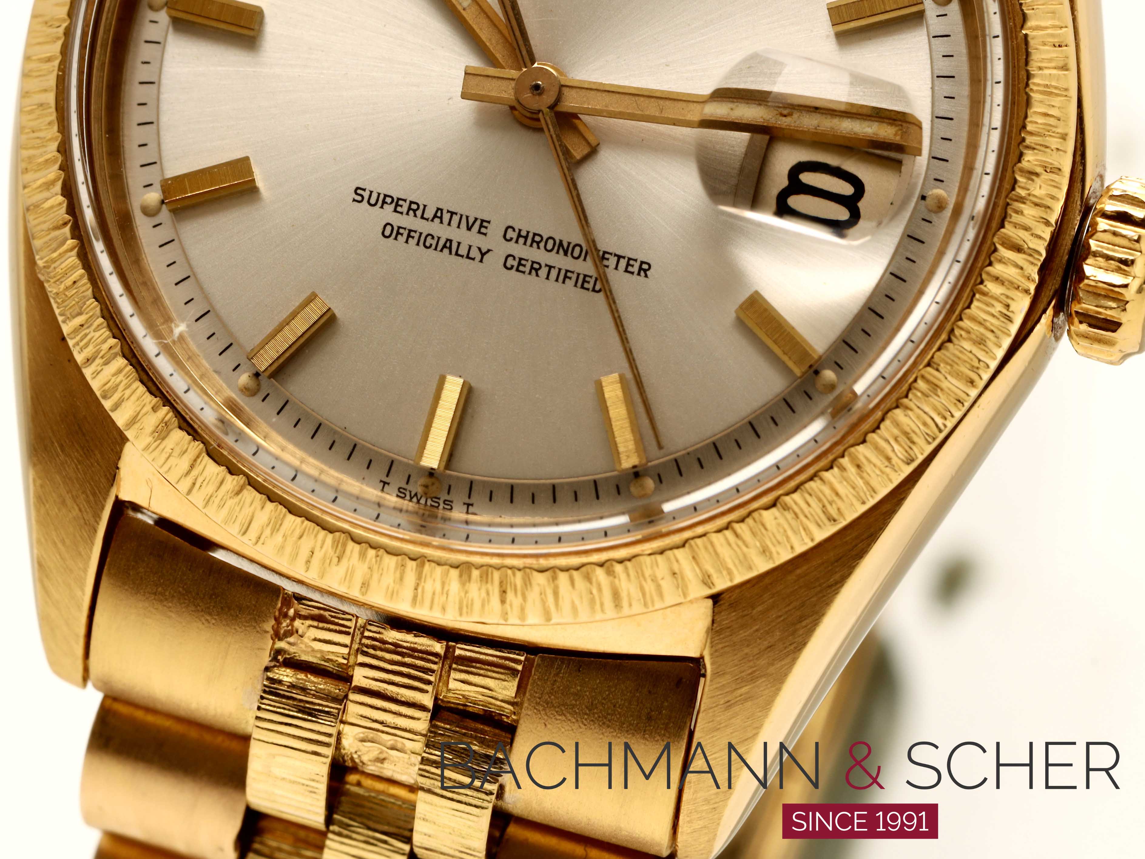 Rolex Vintage Datejust Bark Decor Ref 1601 18k Yellow Gold Bj 1967