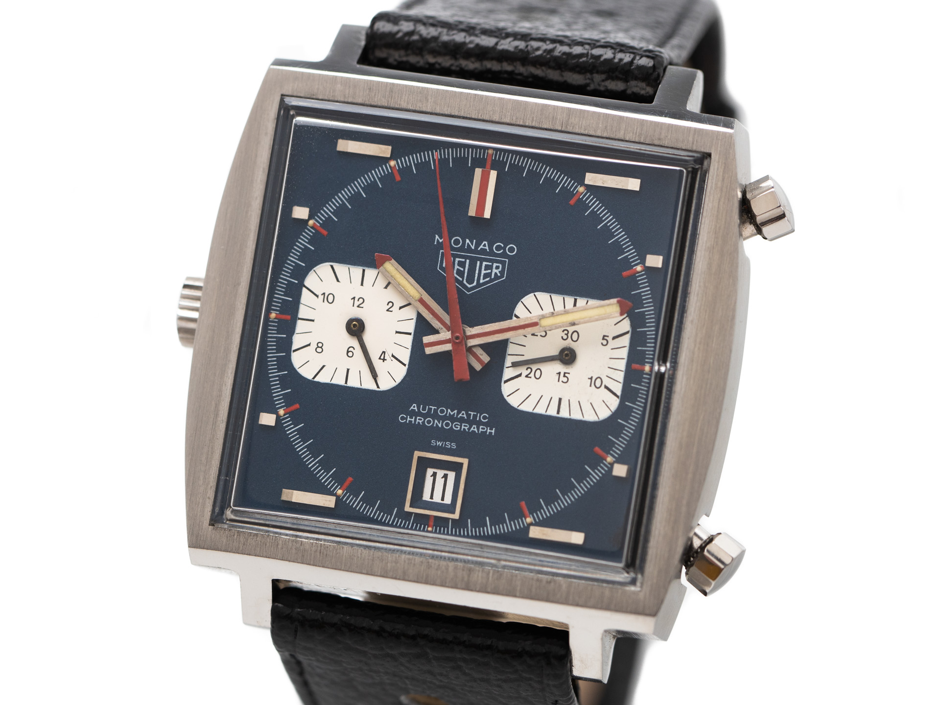 Heuer MONACO Automatic Steve McQueen Chronograph Ref 1133 Blue Dial Stainless Steel Box Papers Bj 1972 Excellent