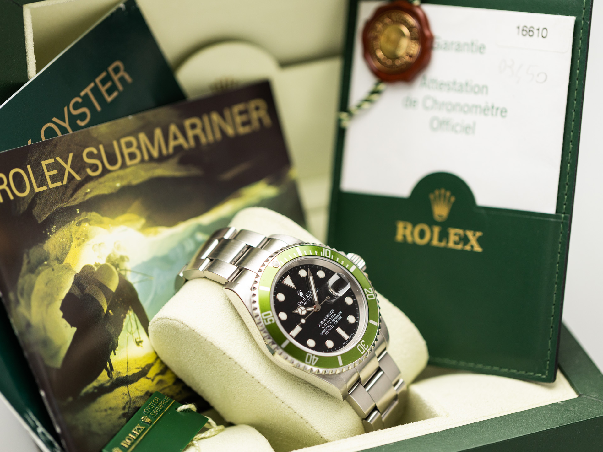 Rolex Submariner Kermit Green Bezel 50th Anniversary Mens Watch 16610LV Box  Papers