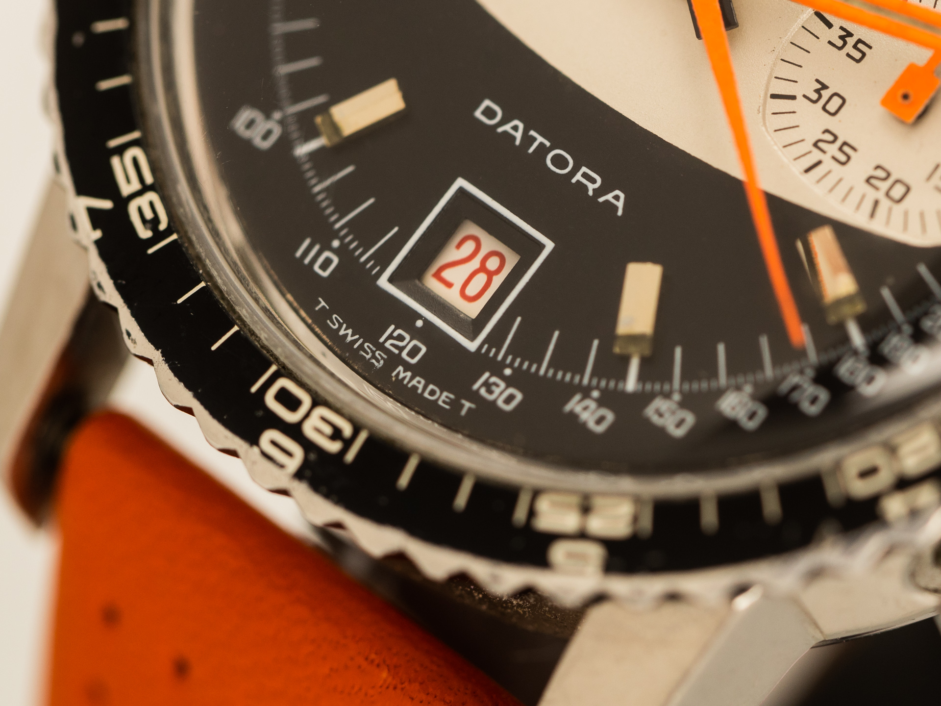 BREITLING Vintage DATORA Chronograph Ref 2031 Black SURFBOARD Tritium Dial Bj 1970