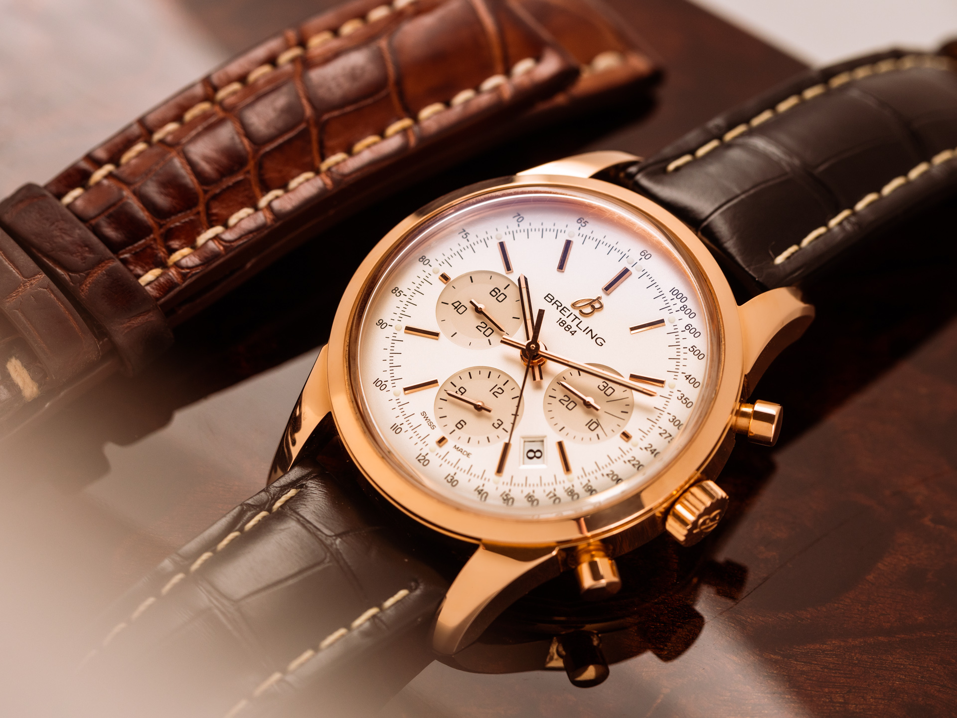 Breitling transocean chronograph rose gold sales