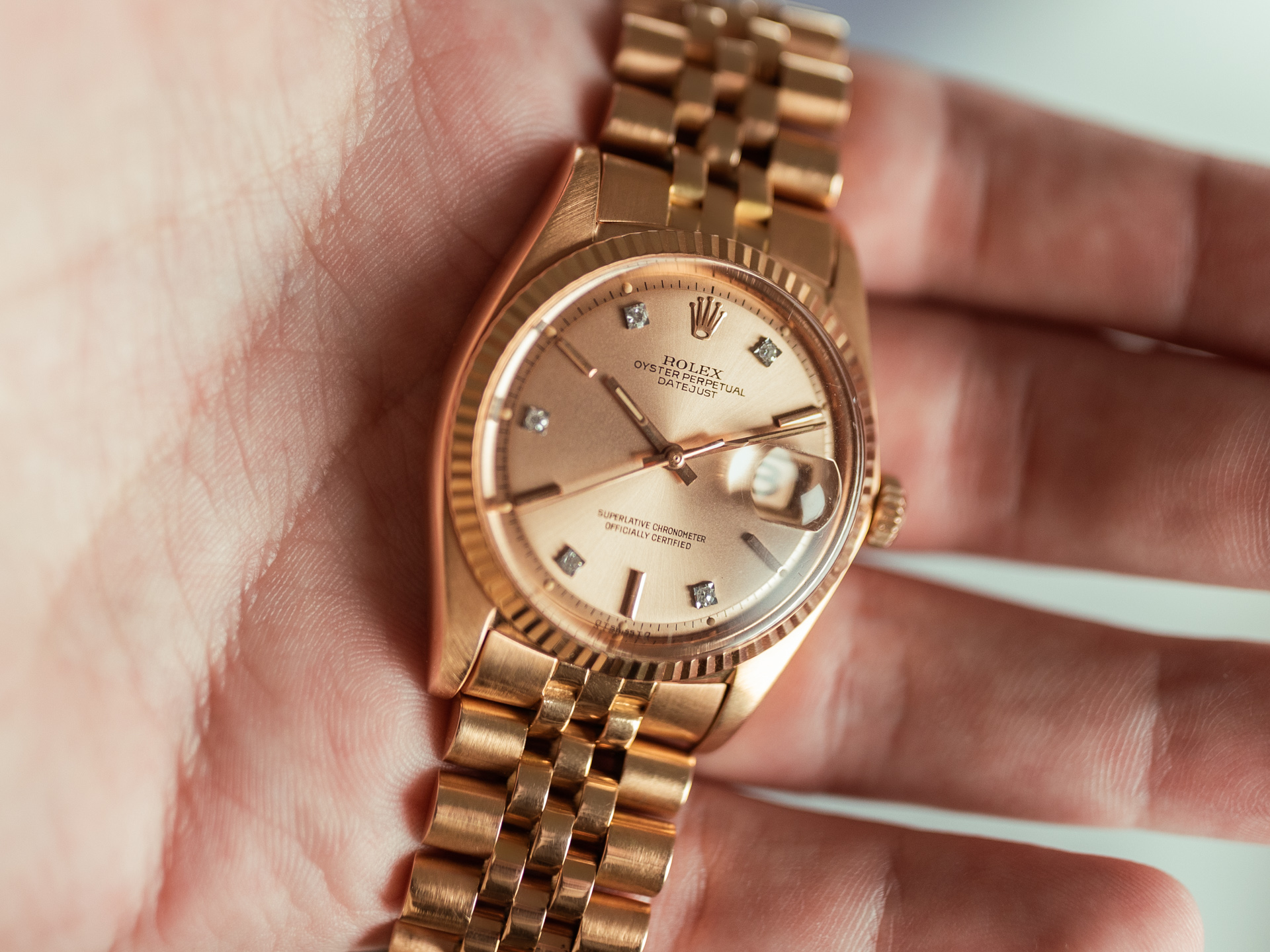 ROLEX Vintage DATEJUST Ref-1601 18k Rose Gold Rose Gold Diamond Dial Bj-1972