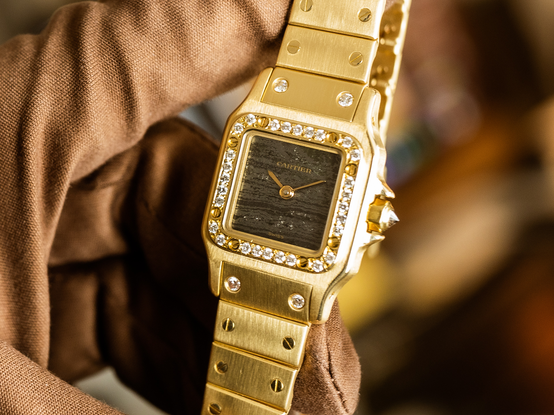 CARTIER SANTOS Lady Automatic FERRITE Dial 18K Yellow Gold Bj 1985