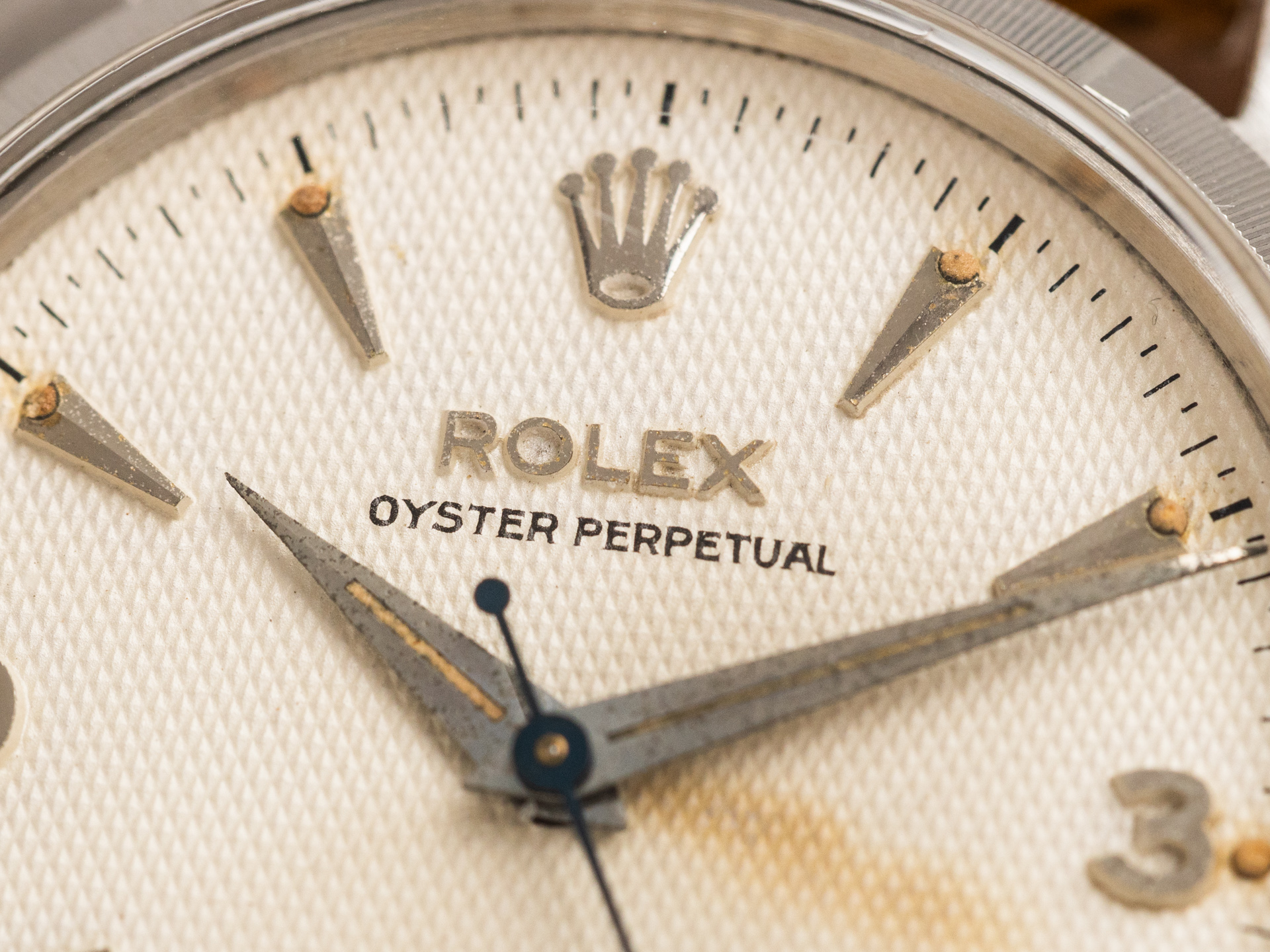 ROLEX Oyster Perpetual Ref 6565 Stainless Steel Bj 1955 HONEYCOMB DIAL
