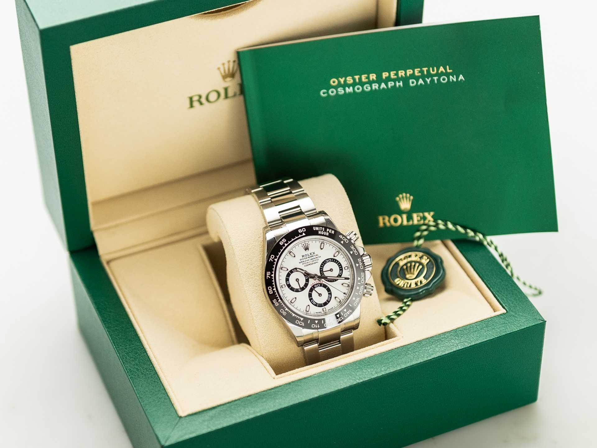ROLEX DAYTONA Cosmograph Ref 116500LN Steel Ceramic White Dial Box Papers Bj 2017 EU Unworn Stickers On