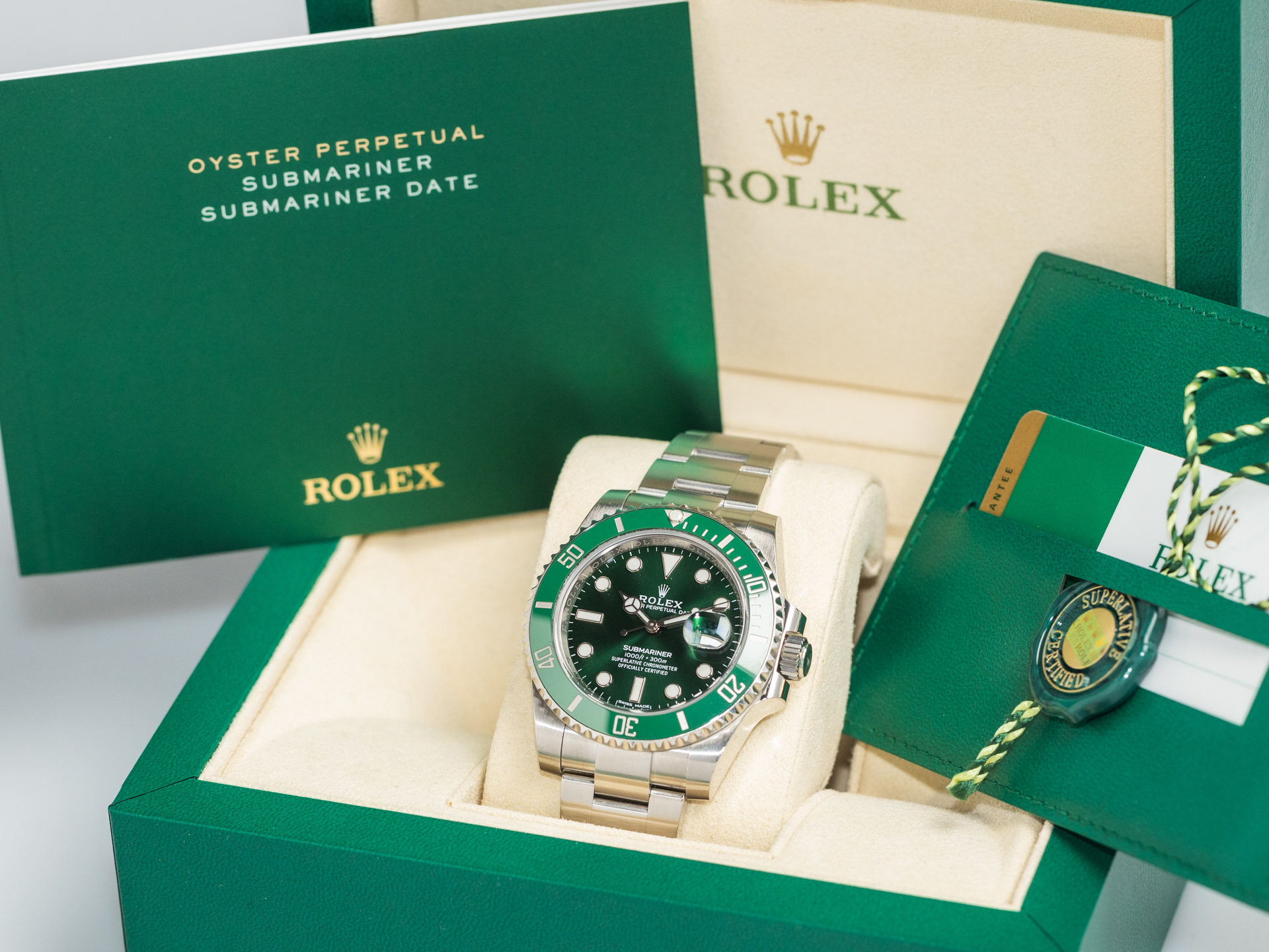 Rolex Submariner Hulk 116610LV Rubber B and Rolex Oyster Band Box and Papers