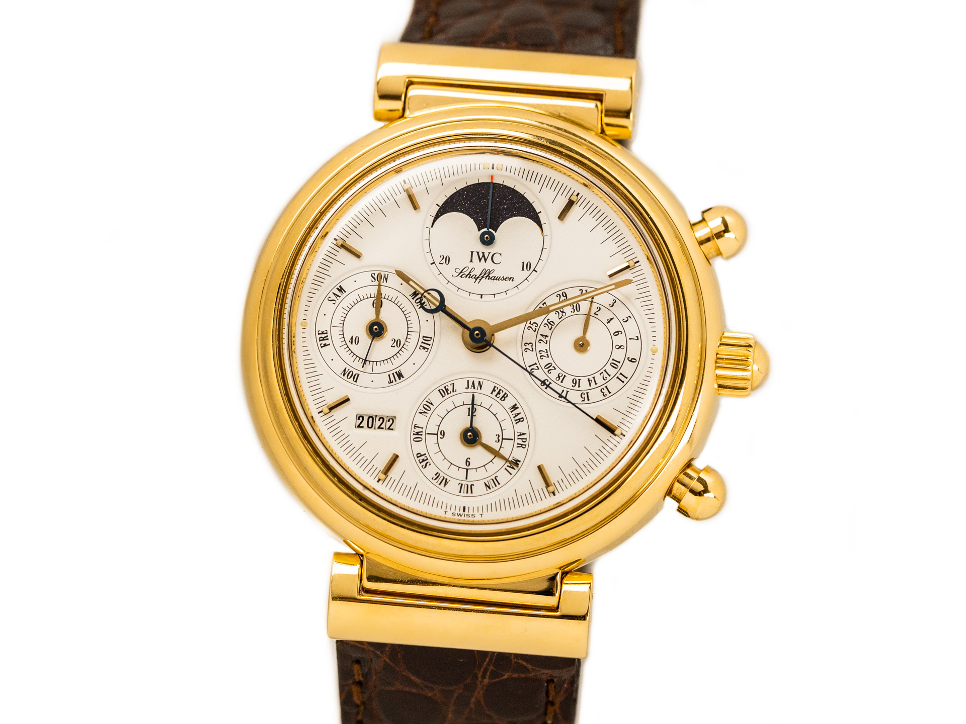 IWC DaVinci Perpetual Calendar Chronograph Ref 3750 18k Yellow Gold Box 