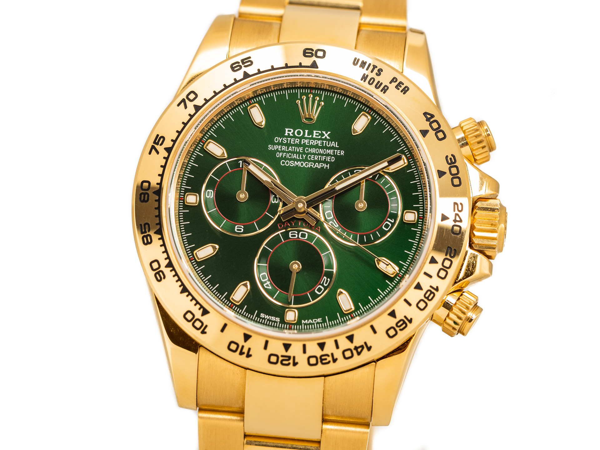 ROLEX DAYTONA COSMOGRAPH Ref-116508 GREEN DIAL 18k Yellow Gold JOHN MAYER  Box Papers Bj-2016 EU Like New