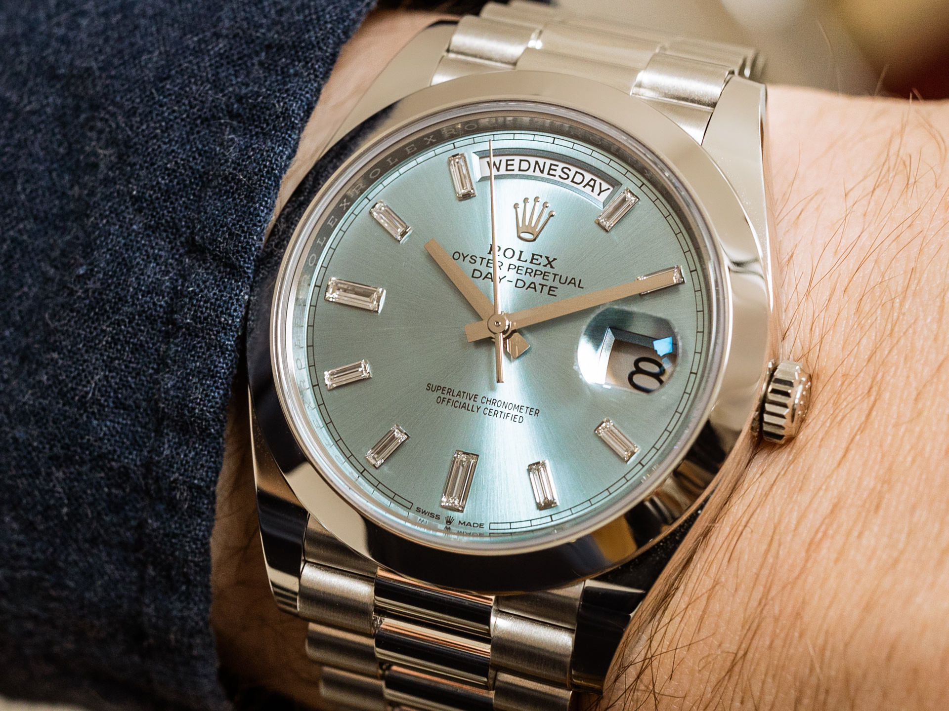 ROLEX DAY-DATE 40 Ref-228206 950 Platinum Ice Blue Diamond Set Dial Box ...