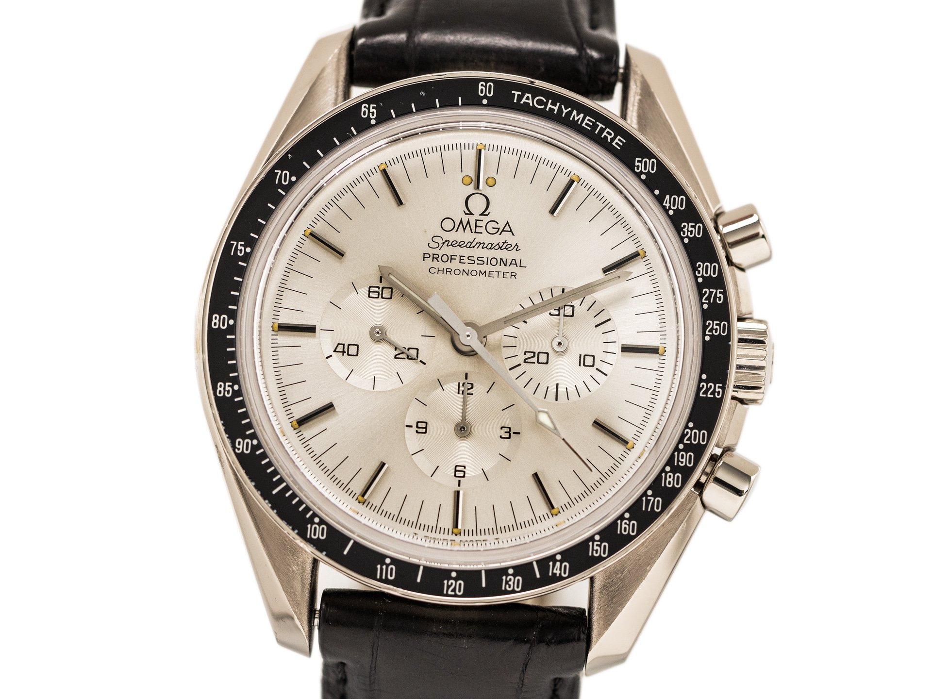 OMEGA SPEEDMASTER APOLLO XI 25th Anniversary Ref 36923000 18k White Gold Folding Clasp Box Limitation Certificate Bj 1994 OMEGA Service 2023