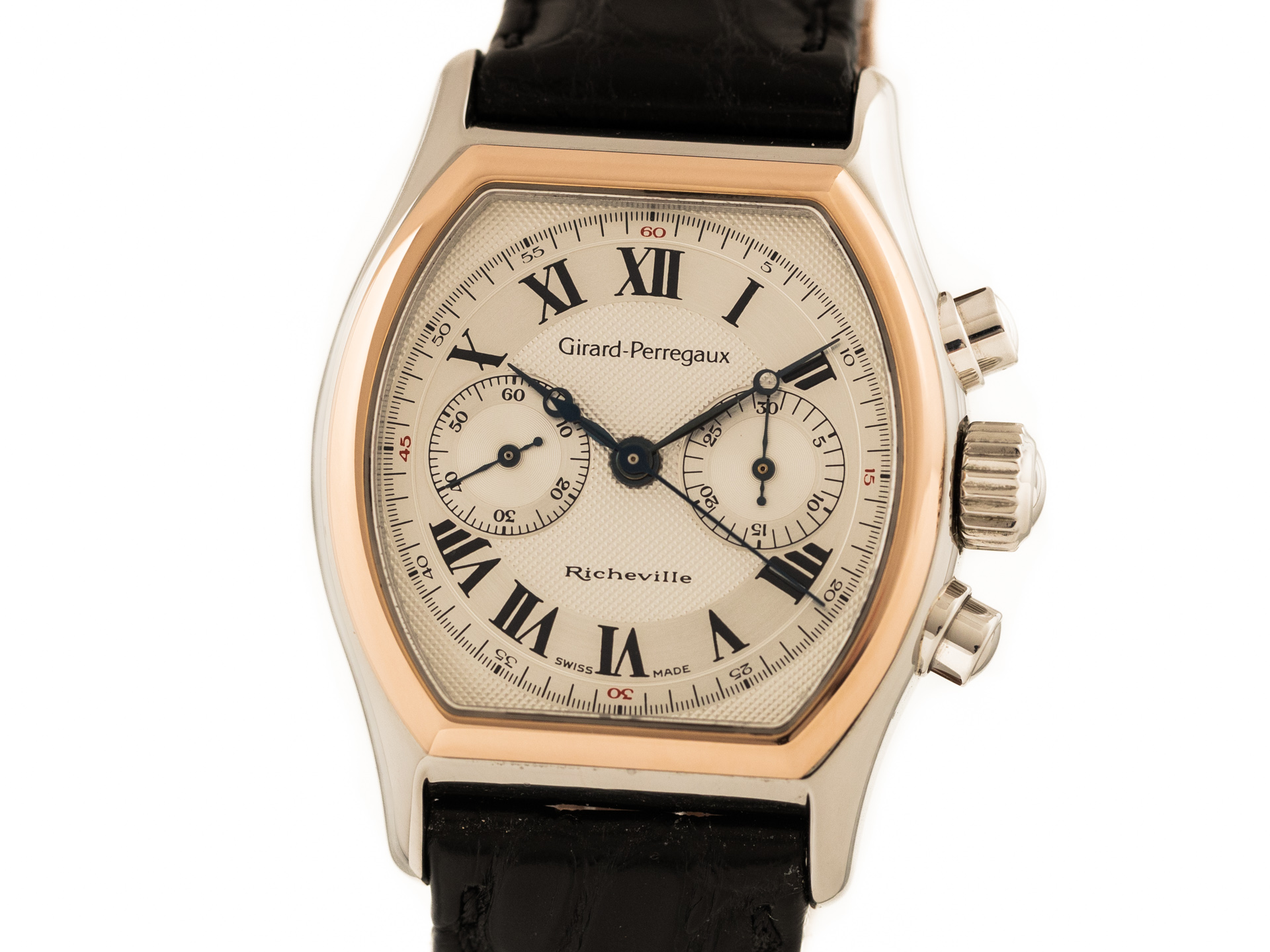 GIRARD PERREGAUX RICHEVILLE Chronograph Ref 2710 Stainless Steel 18K Rose Gold Box Papers Bj 1999