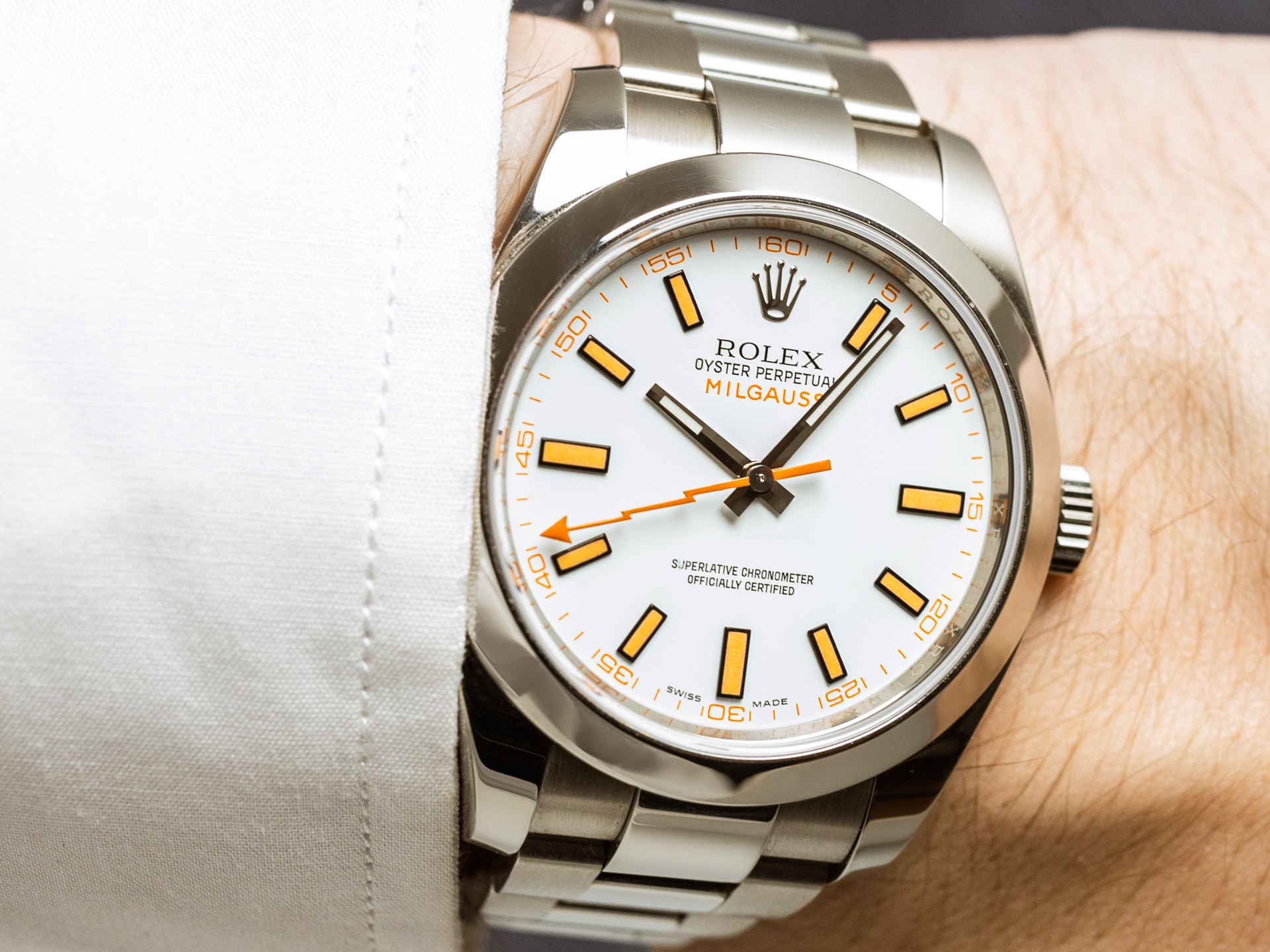 ROLEX MILGAUSS Ref 116400 Stainless Steel White Dial Box Papers Bj