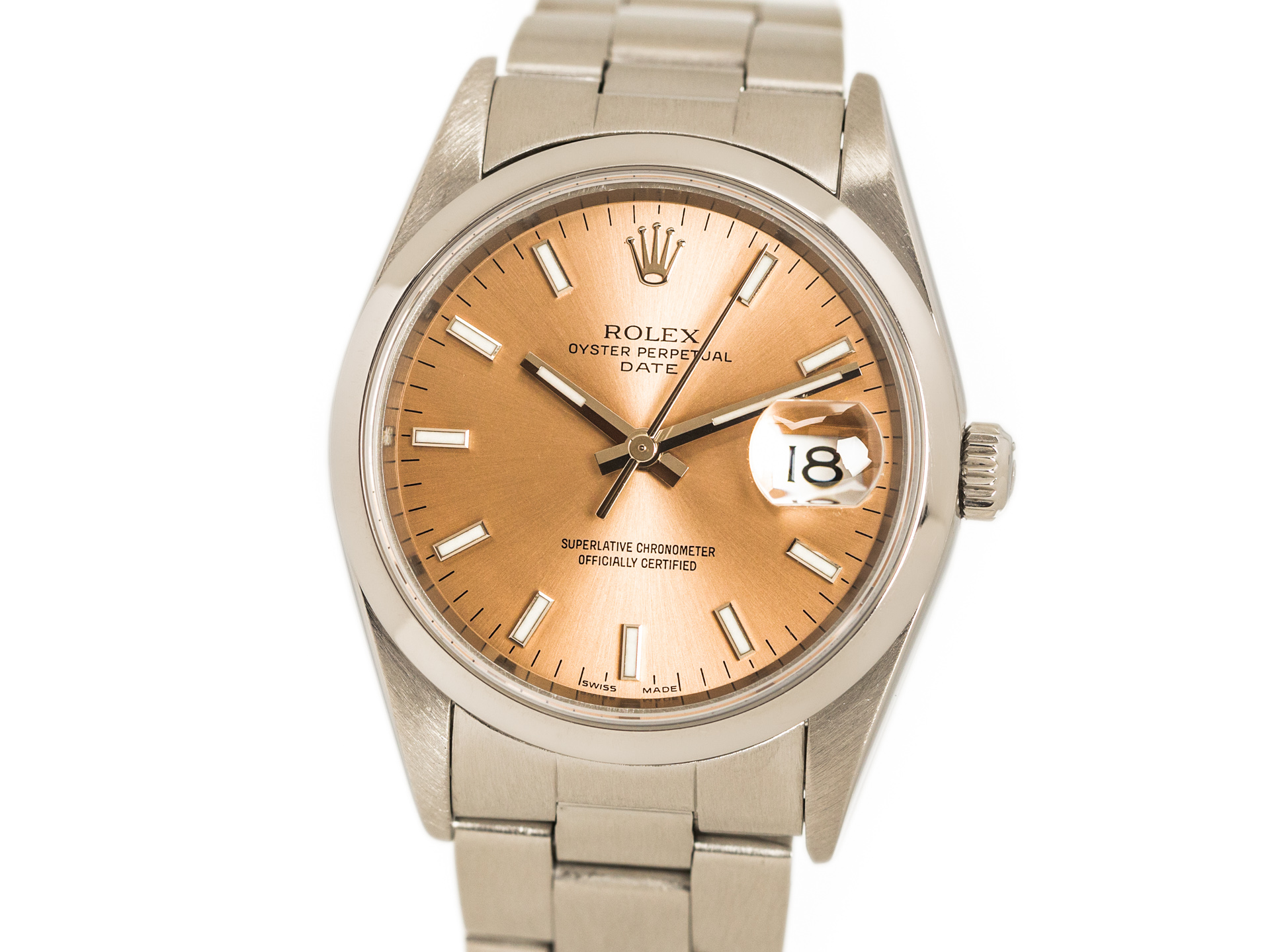 ROLEX DATE Ref 15200 Stainless Steel Salmon Pink Stick Dial Bj 2007