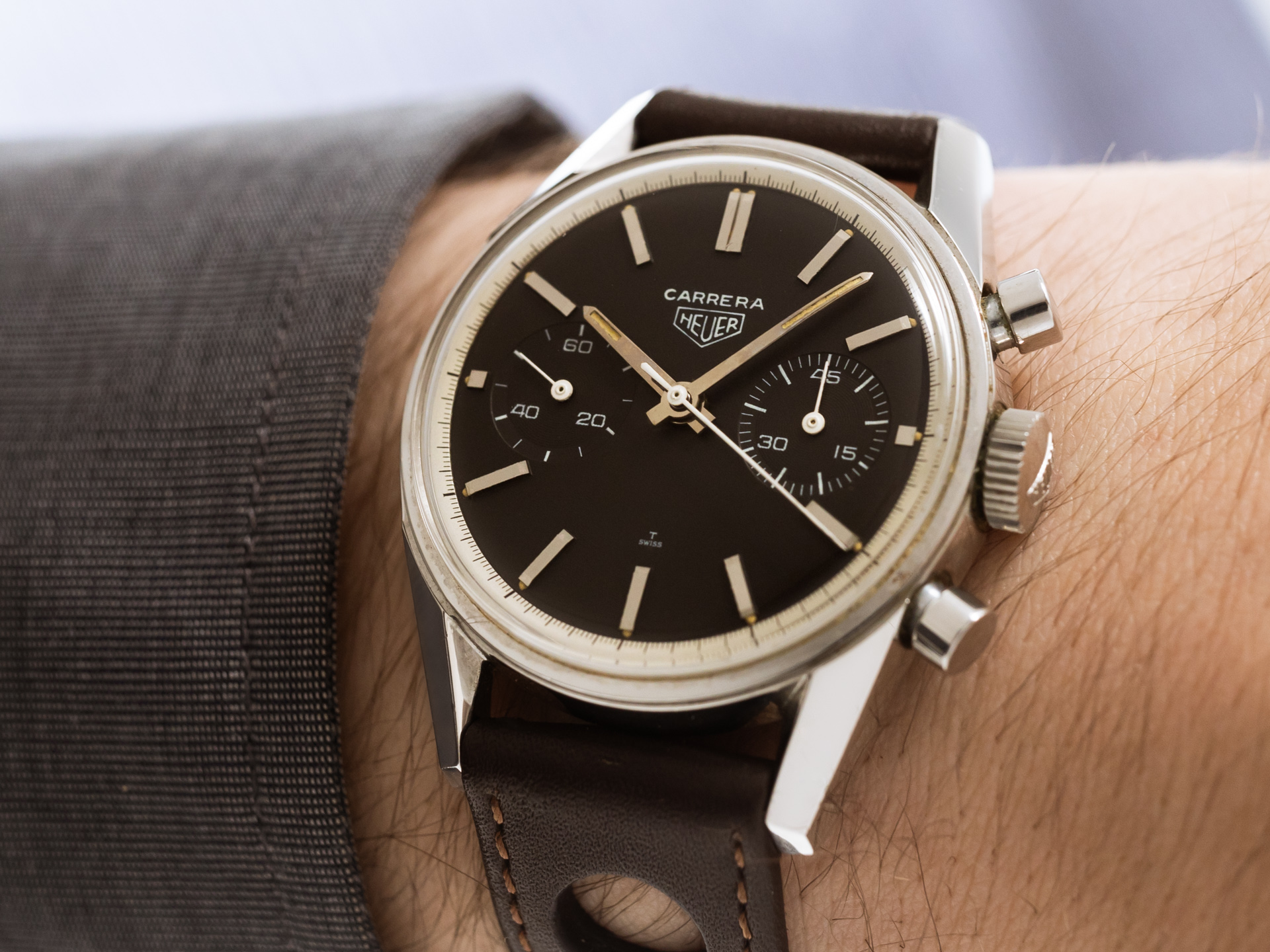 HEUER Vintage CARRERA Chronograph Ref 3647 Steel Bj 1964