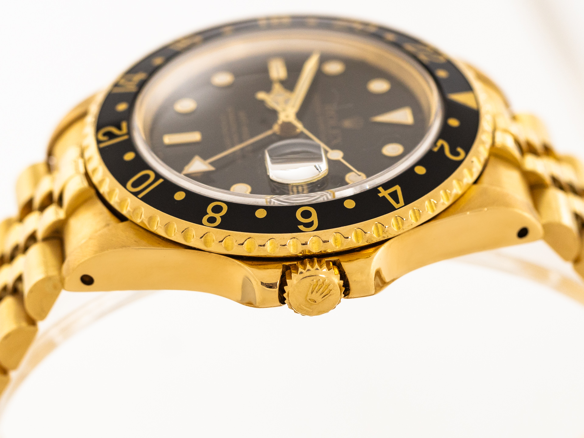 Rolex GMT-Master II 18k Yellow Gold Black D/B Jubilee Mens 40mm Watch B/B  16718 - Jewels in Time