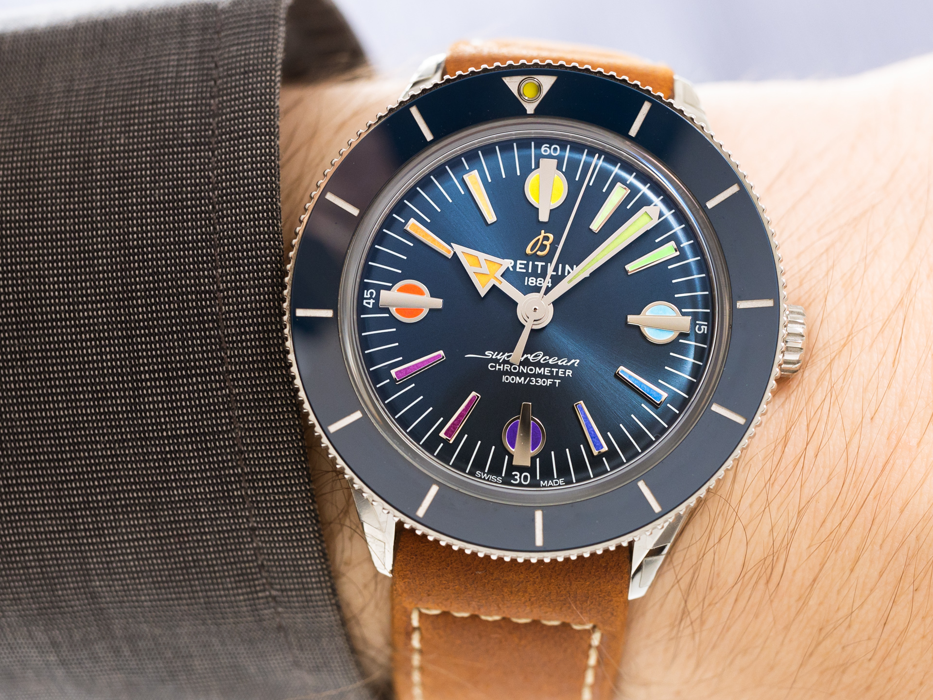 BREITLING SuperOcean RAINBOW 57 HERITAGE Ref A13701A1B1B1A1 Steel Blue Bezel Multi Color Dial Limited Edition Box Papers Bj 2020 Unworn