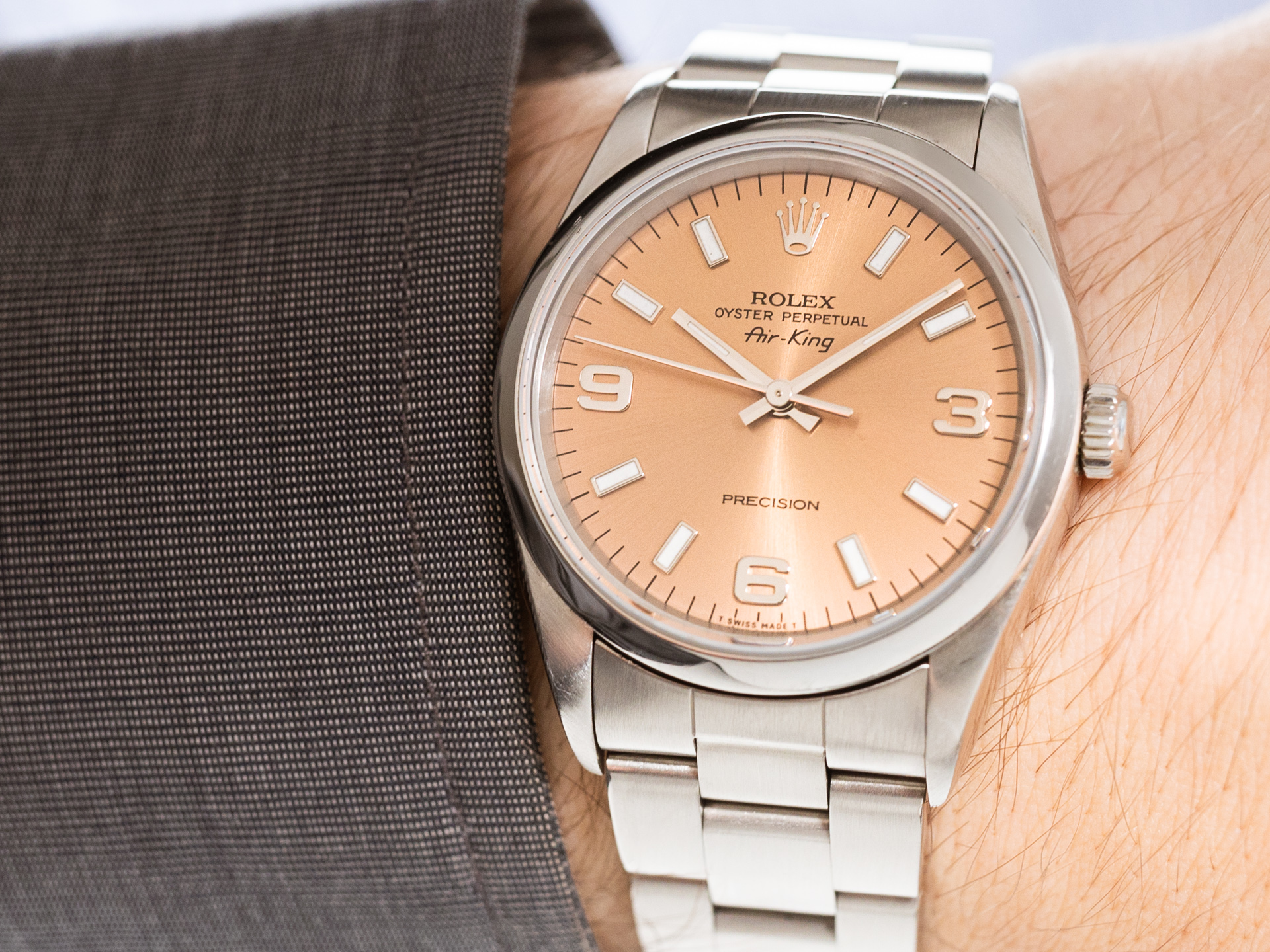 ROLEX AIR KING Ref 14000 Stainless Steel Salmon Sunburst Dial Bj 1998