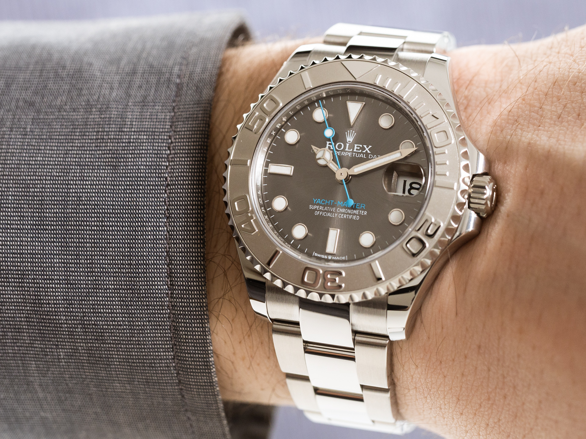 ROLEX YACHT MASTER 37 Ref 268622 Stainless Steel 950Pt Bezel Grey Dial Box Papers Bj 2024