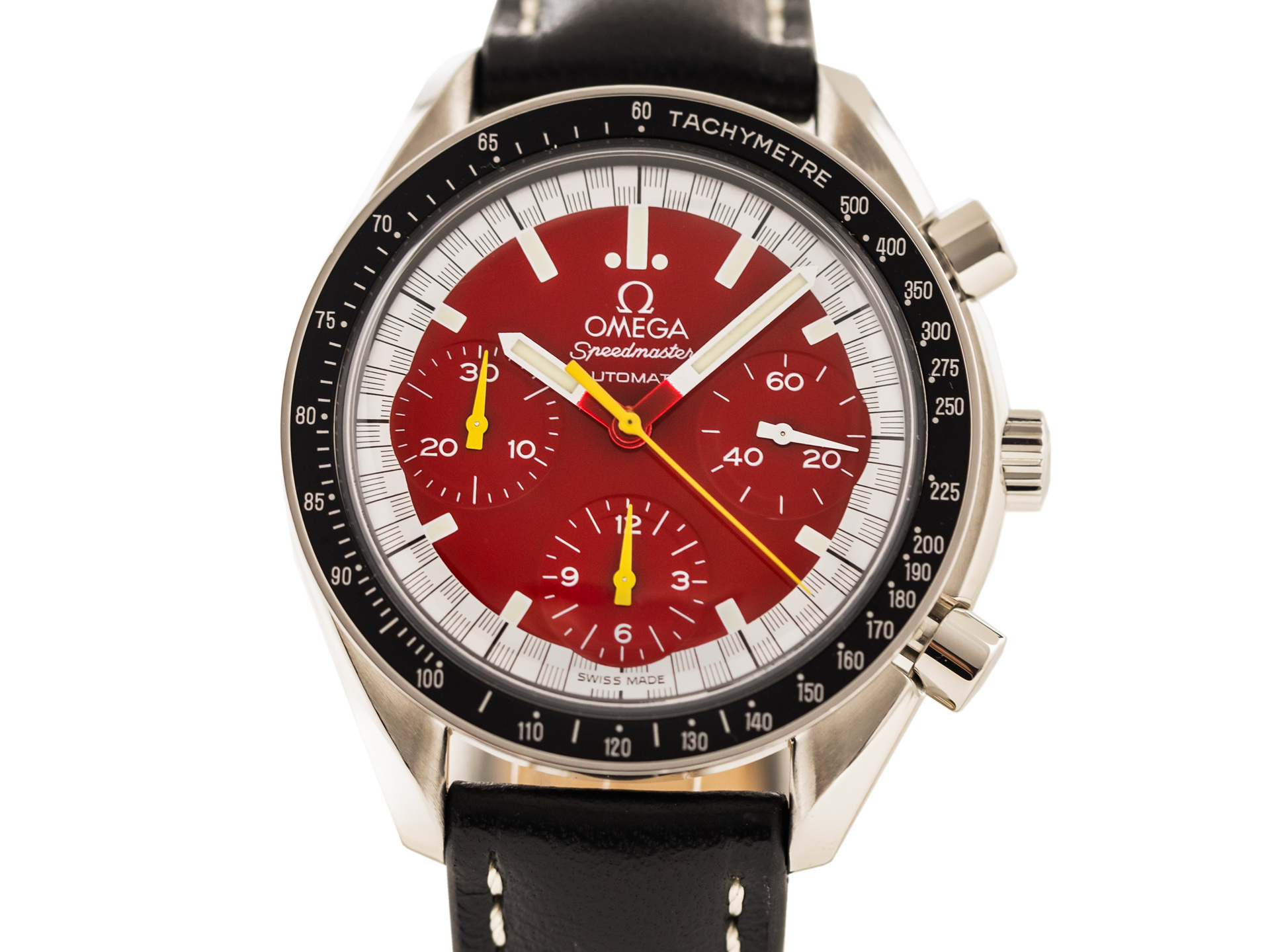 OMEGA SPEEDMASTER REDUCED Michael Schumacher Ref 3510 61 Stainless Steel Red Dial Bj 1999 Fresh Service