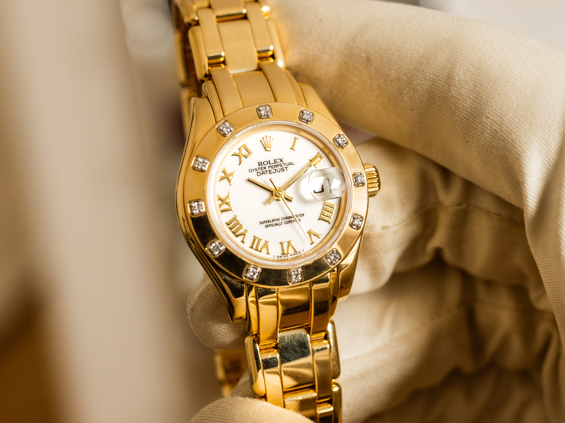 ROLEX Datejust PEARLMASTERLady Ref-69318 18K Yellow Gold Diamond Bezel ...